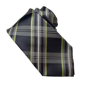 Donald J Trump Men's Necktie Signature Collection Gray Chartreuse Plaid Print
